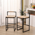 Set of 2 Bar Stools with Back Paper Rope Woven Counter Height Dining Chairs for
