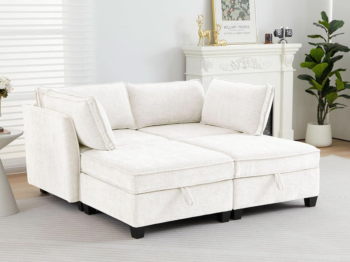 Beige Modular Sleeper Sectional with Storage