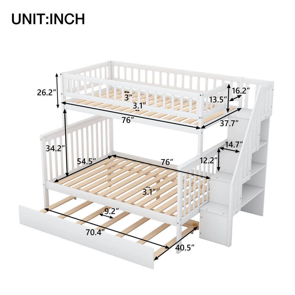White Twin-over-Full Bunk Bed with Trundle