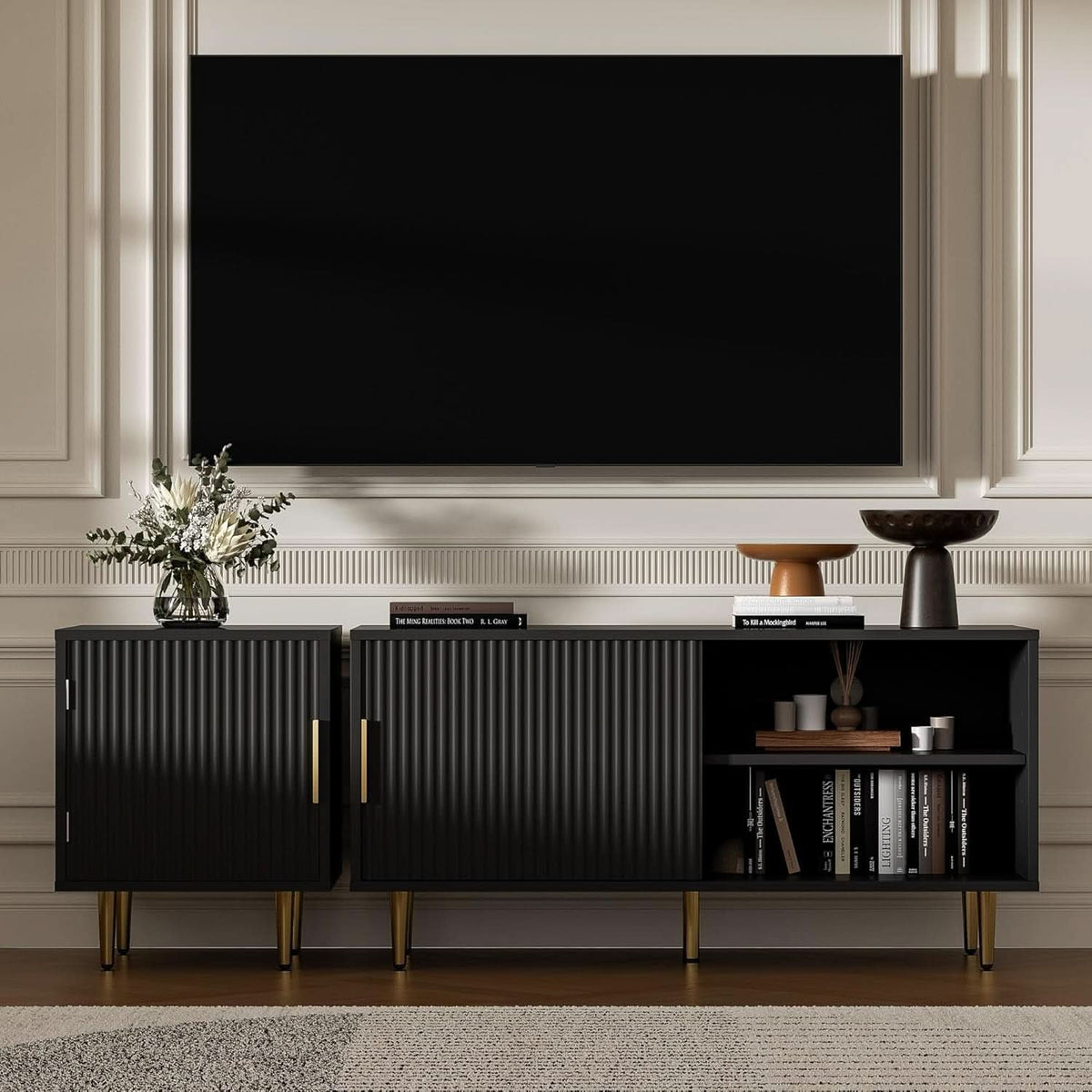 Black 65-Inch TV Stand & Entertainment Center