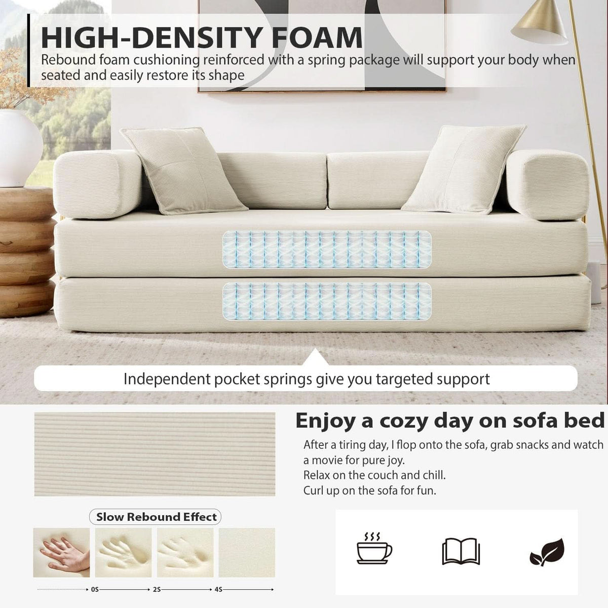 78-Inch Beige Convertible Sleeper Sofa