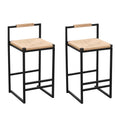 Stylish (Set of 2) Bar Stools With Backrest And Paper Rope Woven Seat
