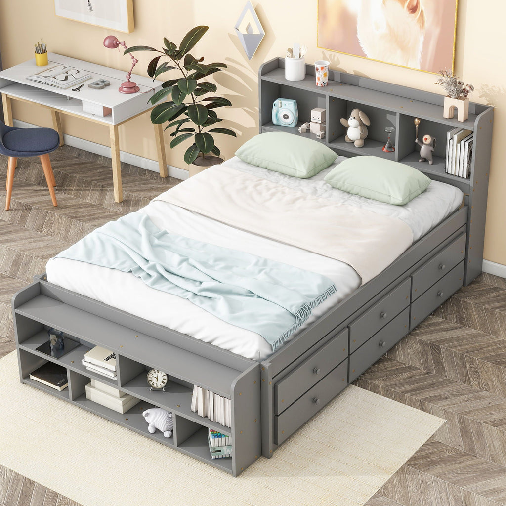 Storage Bed with Bookcase Headboard & Drawers