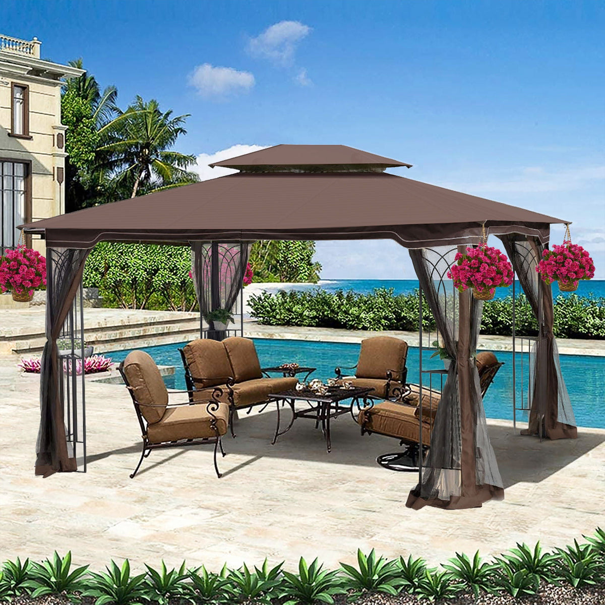 13 0 Outdoor Patio Gazebo Canopy Tent With Ventilated Double Roof And Mosquito Net