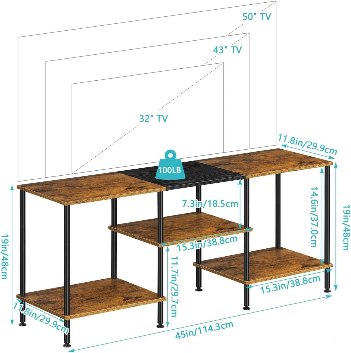 Brown 45-Inch Industrial TV Stand