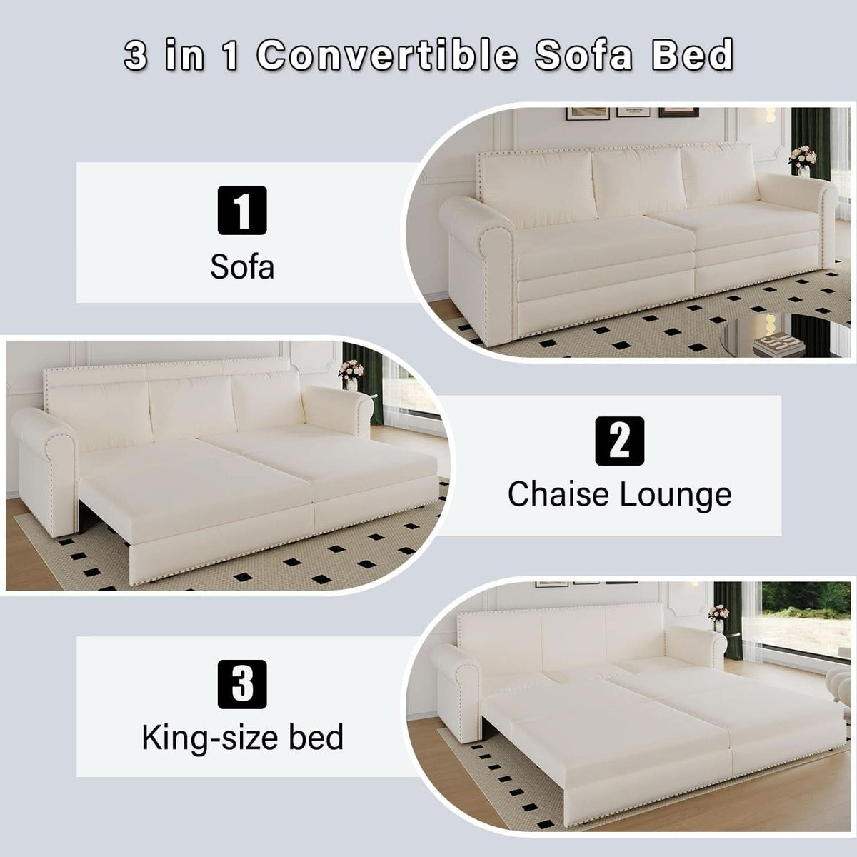 Beige Velvet King Sleeper Sofa