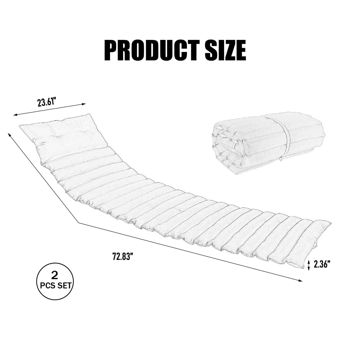 2PCS Set Outdoor Lounge Chair Cushion Replacement Patio Funiture Seat Cushion