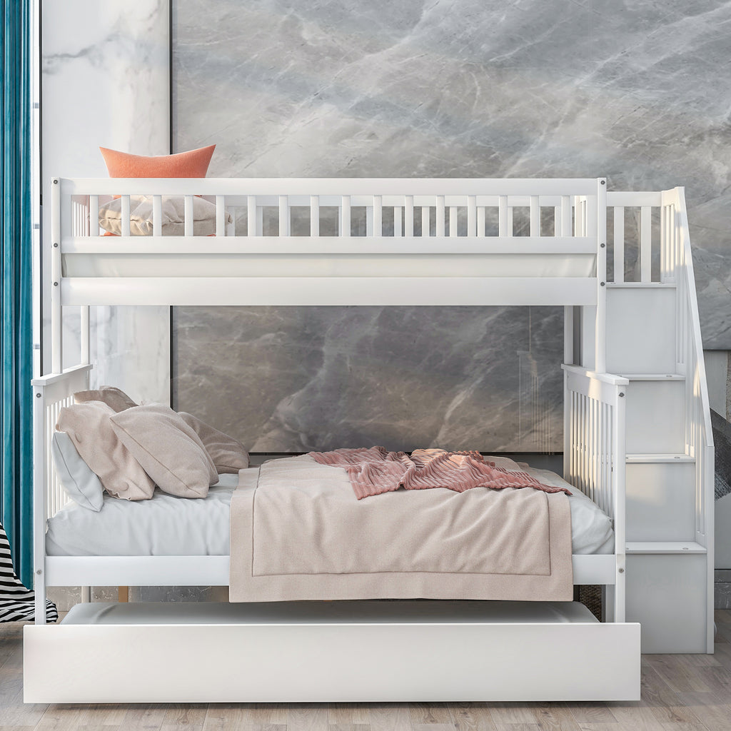 White Twin-over-Full Bunk Bed with Trundle