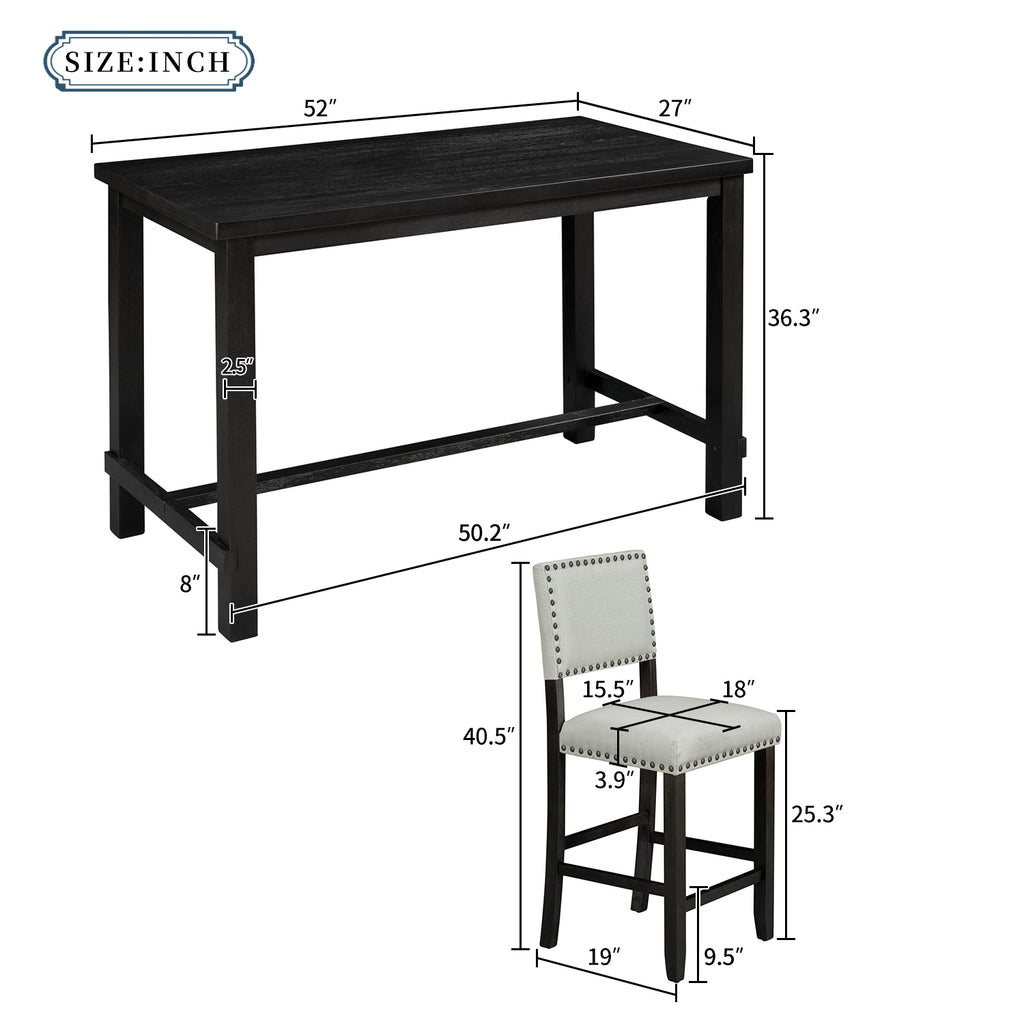 Espresso & Beige Counter-Height Dining Set