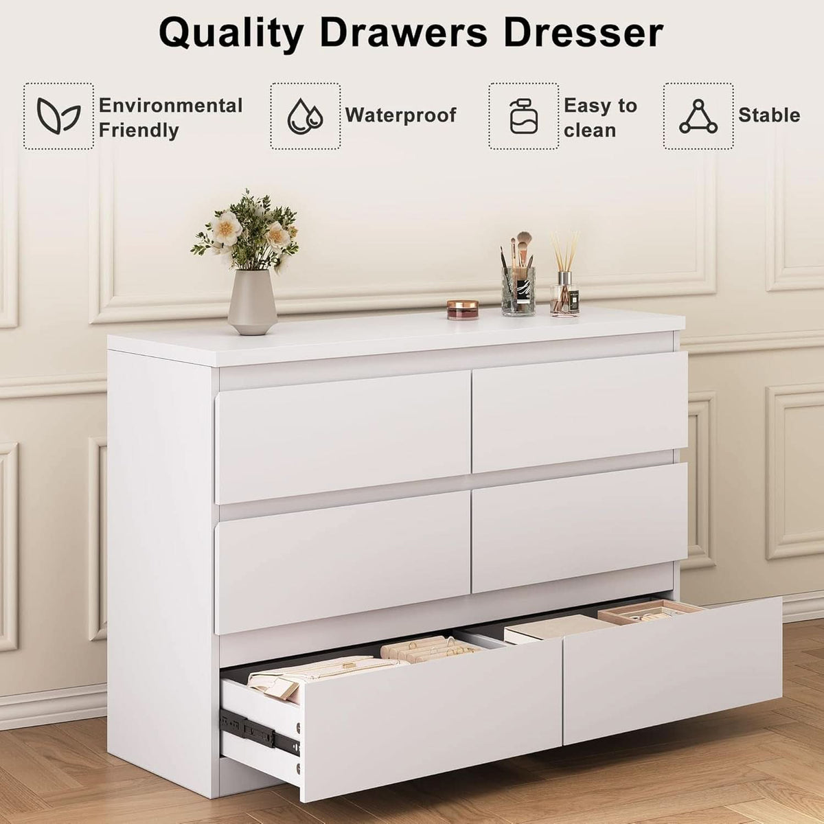 Modern White Six-Drawer Dresser