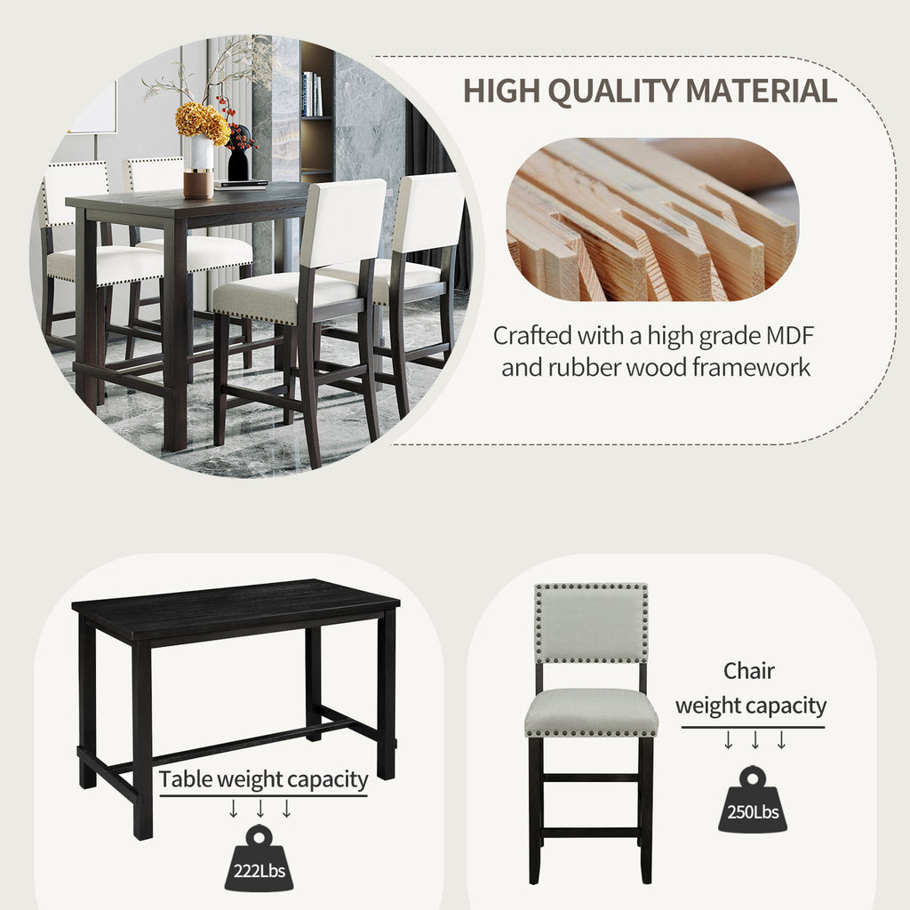 Espresso & Beige Counter-Height Dining Set