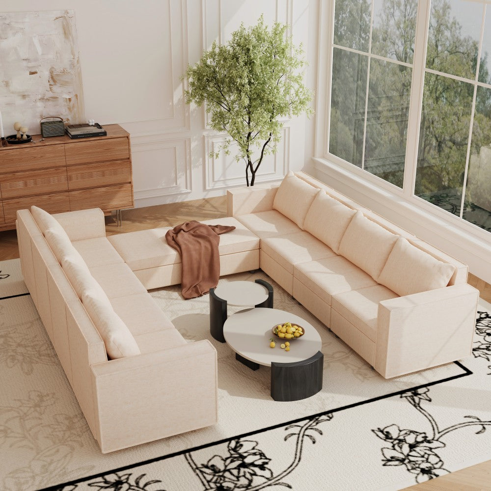 Beige Ten-Seat Modular Sleeper Sofa with Storage