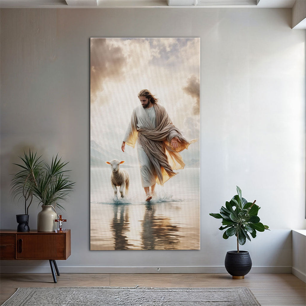 Jesus Protects The Lamb From Wolves Faith Wall Art XIII
