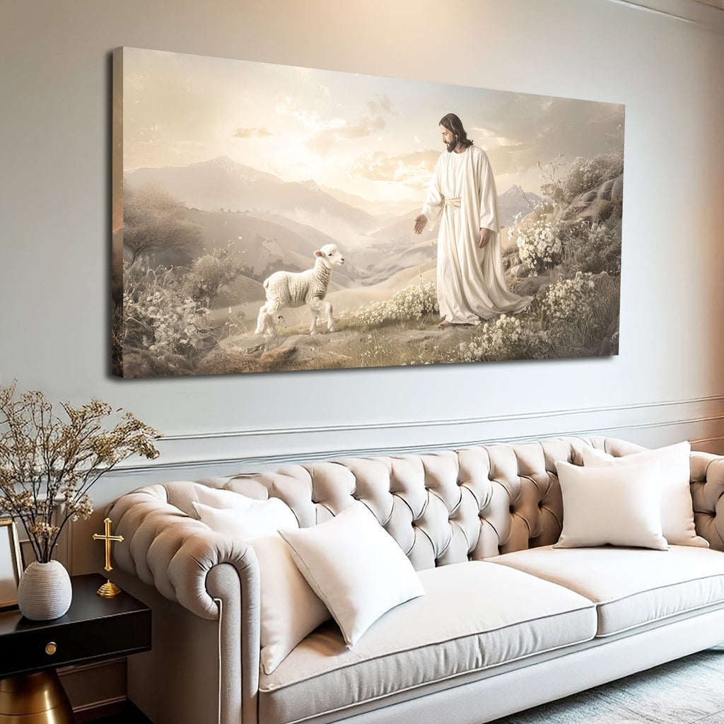 Jesus Protects The Lamb From Wolves Faith Wall Art X