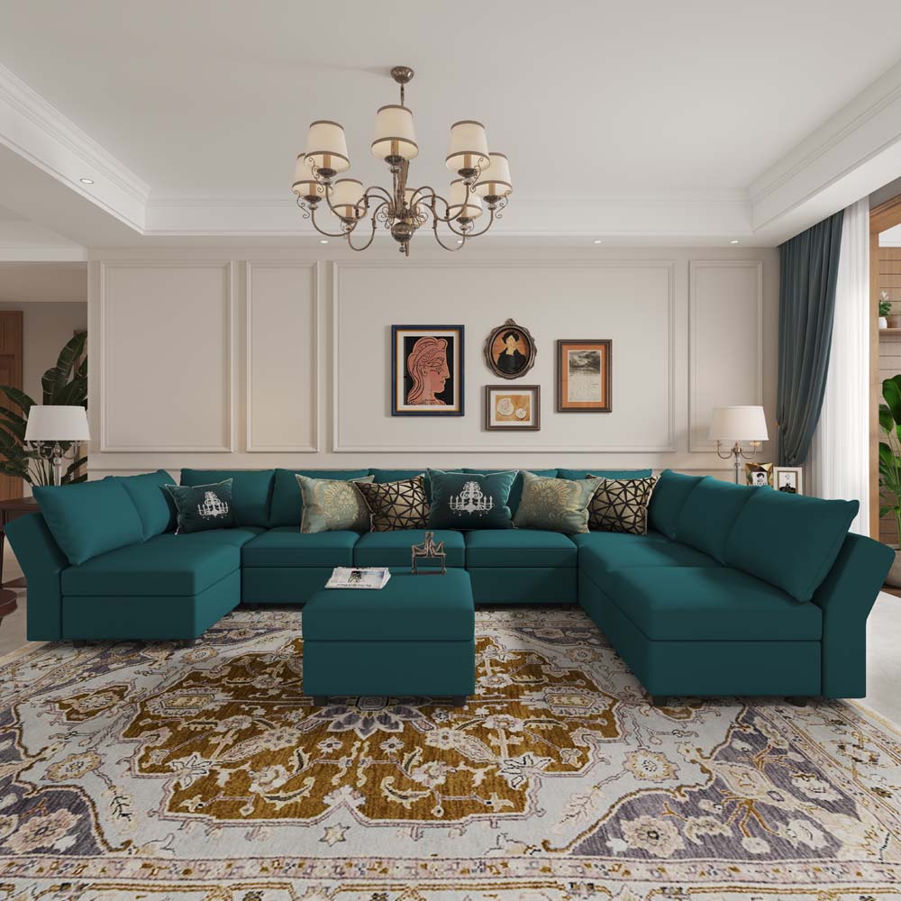 U Shaped 8 Seats +8 Sides Modular Sectional Sofa Sleeper Sofa Flannel Sofa with