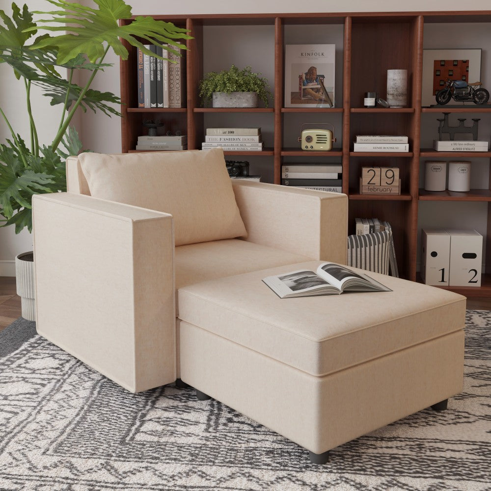 Beige Two-Seat Modular Sleeper Sofa with Storage
