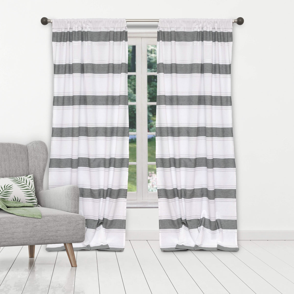 Cotton Striped Pole-Top Curtains, Set of Two