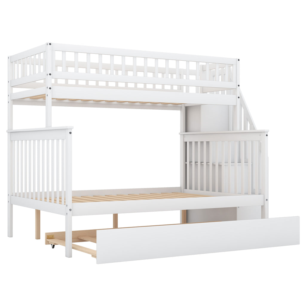 White Twin-over-Full Bunk Bed with Trundle