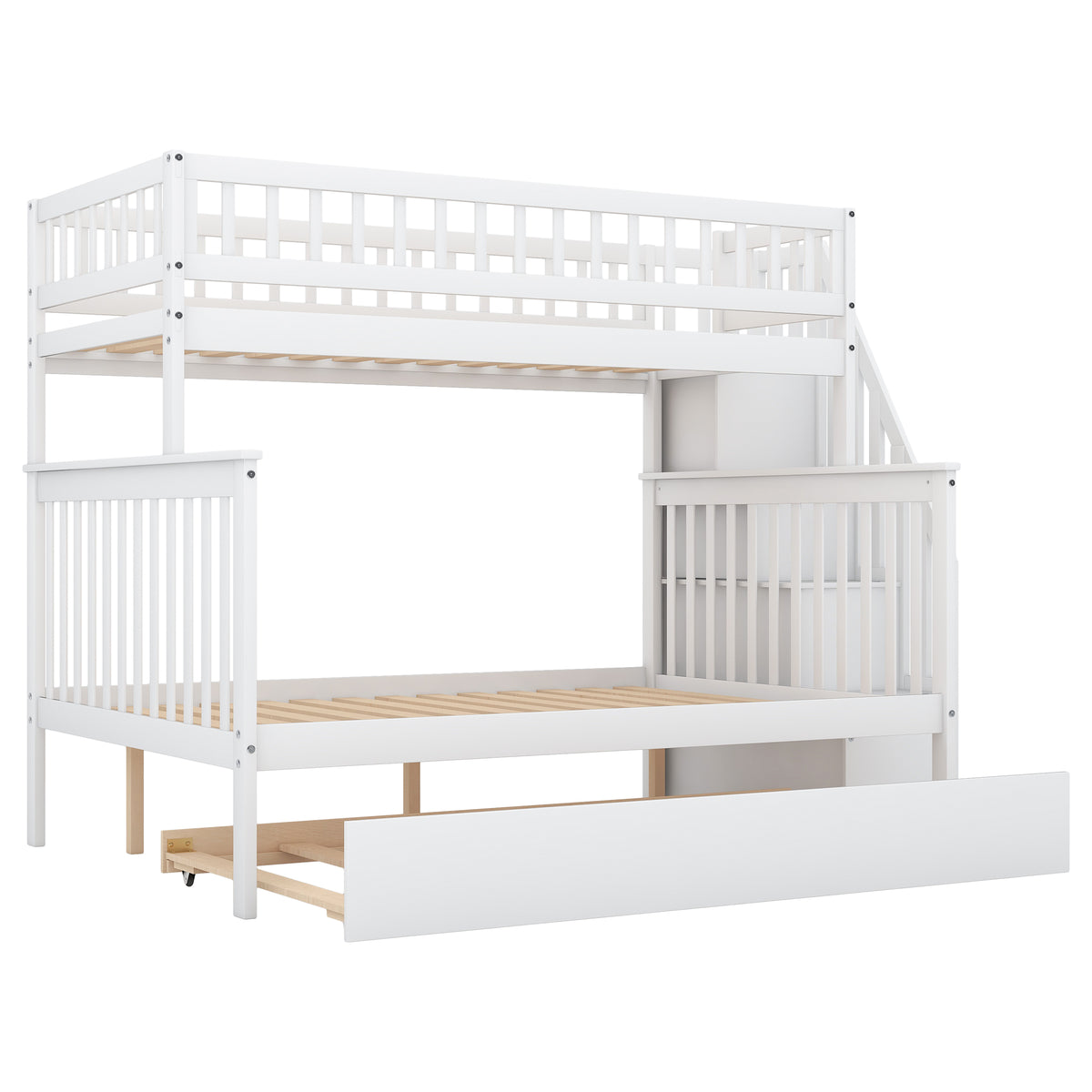 White Twin-over-Full Bunk Bed with Trundle