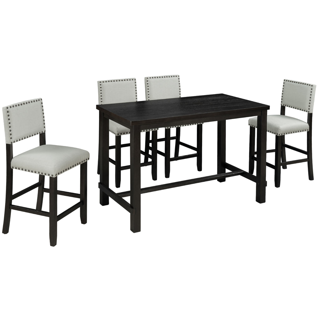 Espresso & Beige Counter-Height Dining Set