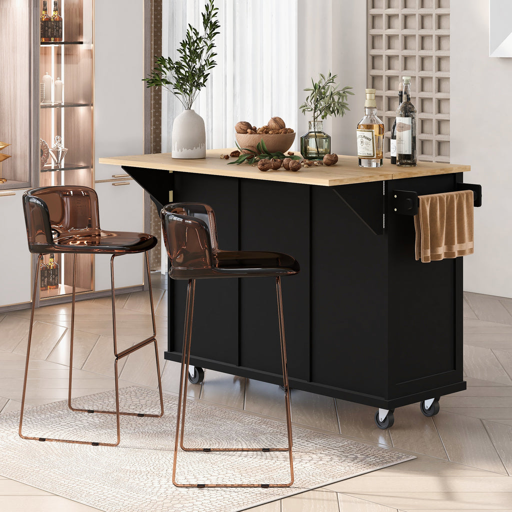 Kitchen trolley with rubber wood leaf countertop