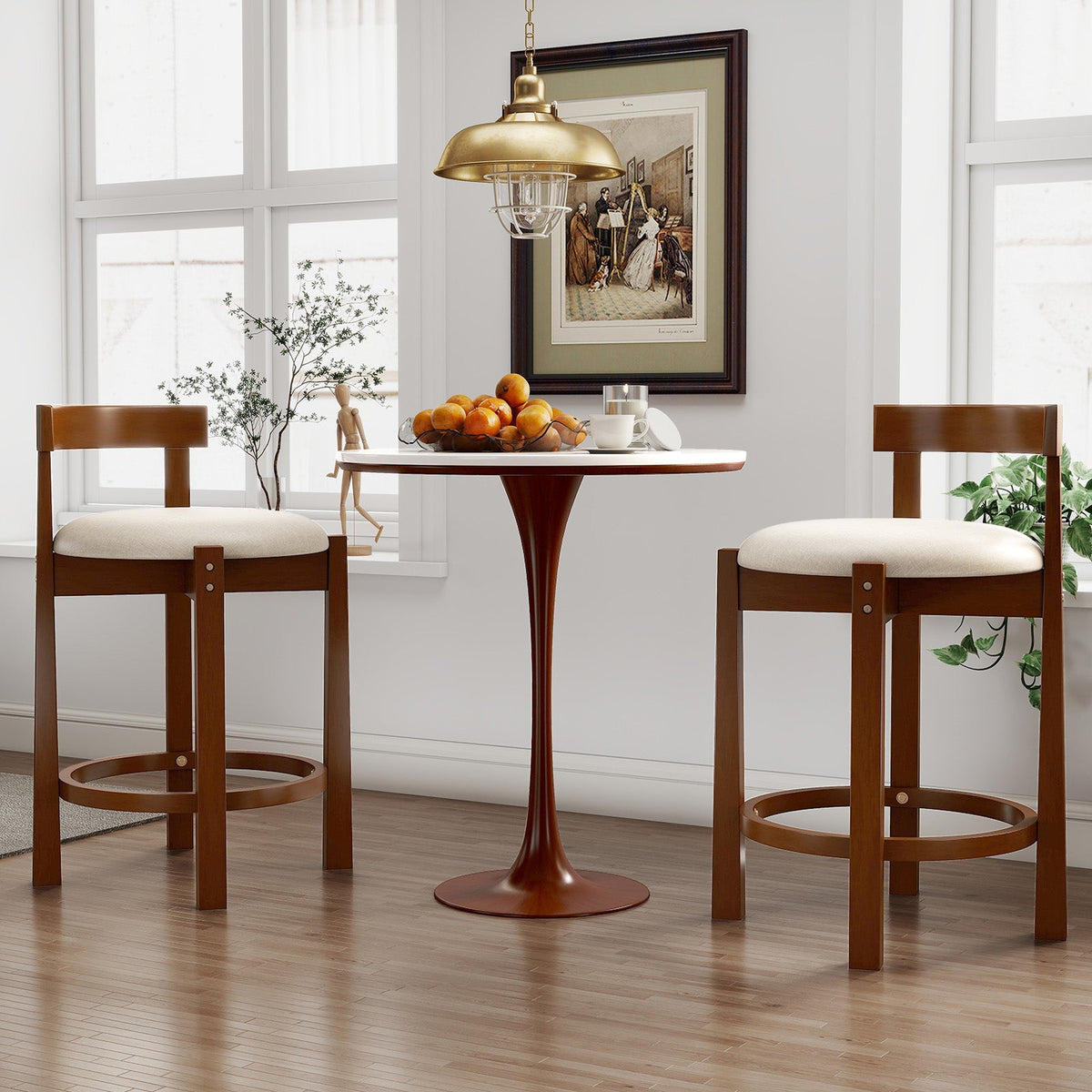 Beige 24-Inch Counter-Height Bar Stools, Set of 2