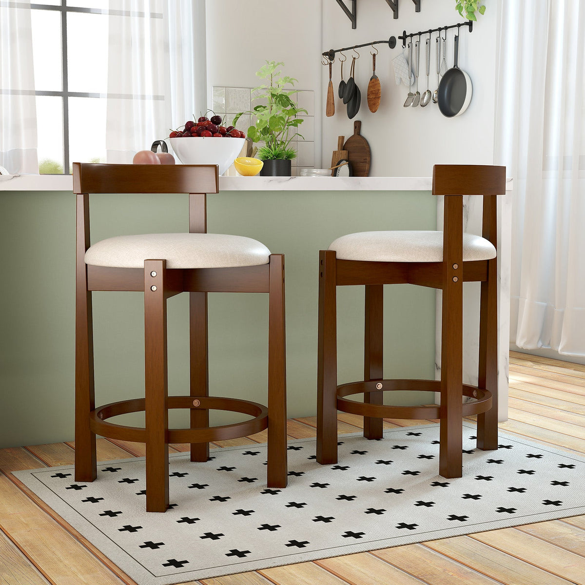 Beige 24-Inch Counter-Height Bar Stools, Set of 2