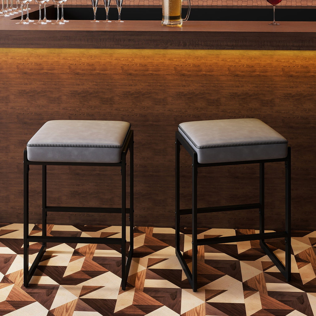 26 inch Bar Stools Set of 2 Counter Height Barstools with Faux Leather Upholstered