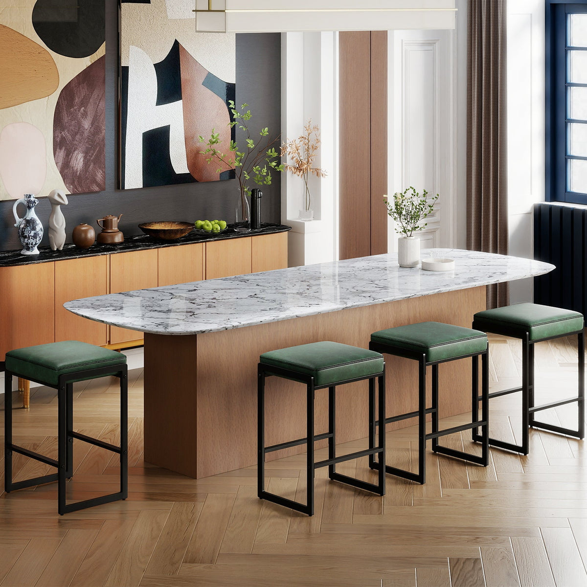 26 inch Bar Stools Set of 2 Counter Height Barstools with Faux Leather Upholstered