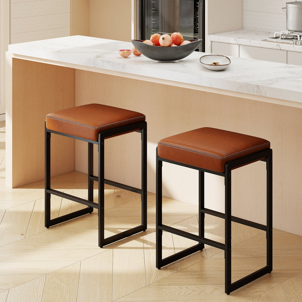 26 inch Bar Stools Set of 4 Counter Height Barstools with Faux Leather Upholstered