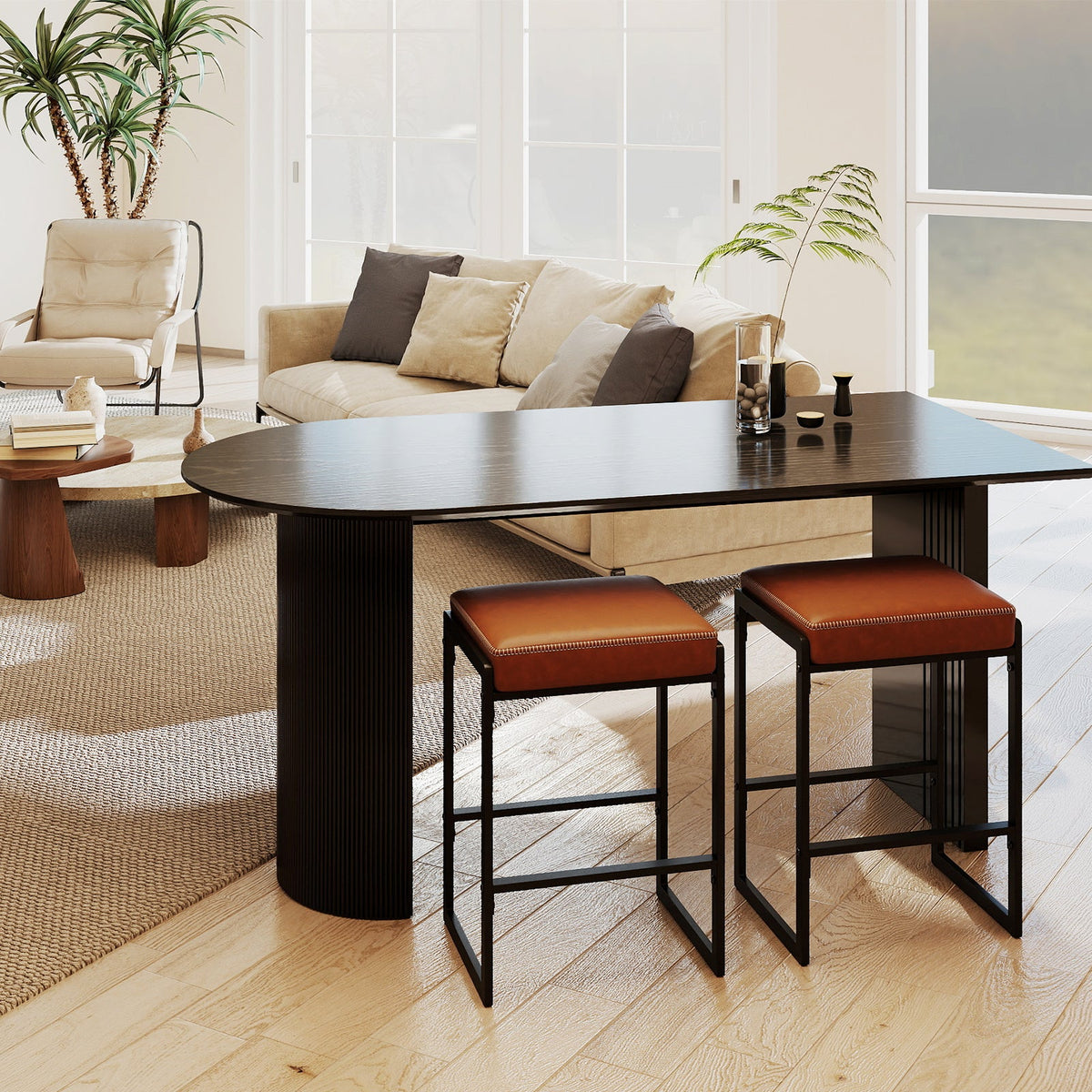 26 inch Bar Stools Set of 4 Counter Height Barstools with Faux Leather Upholstered