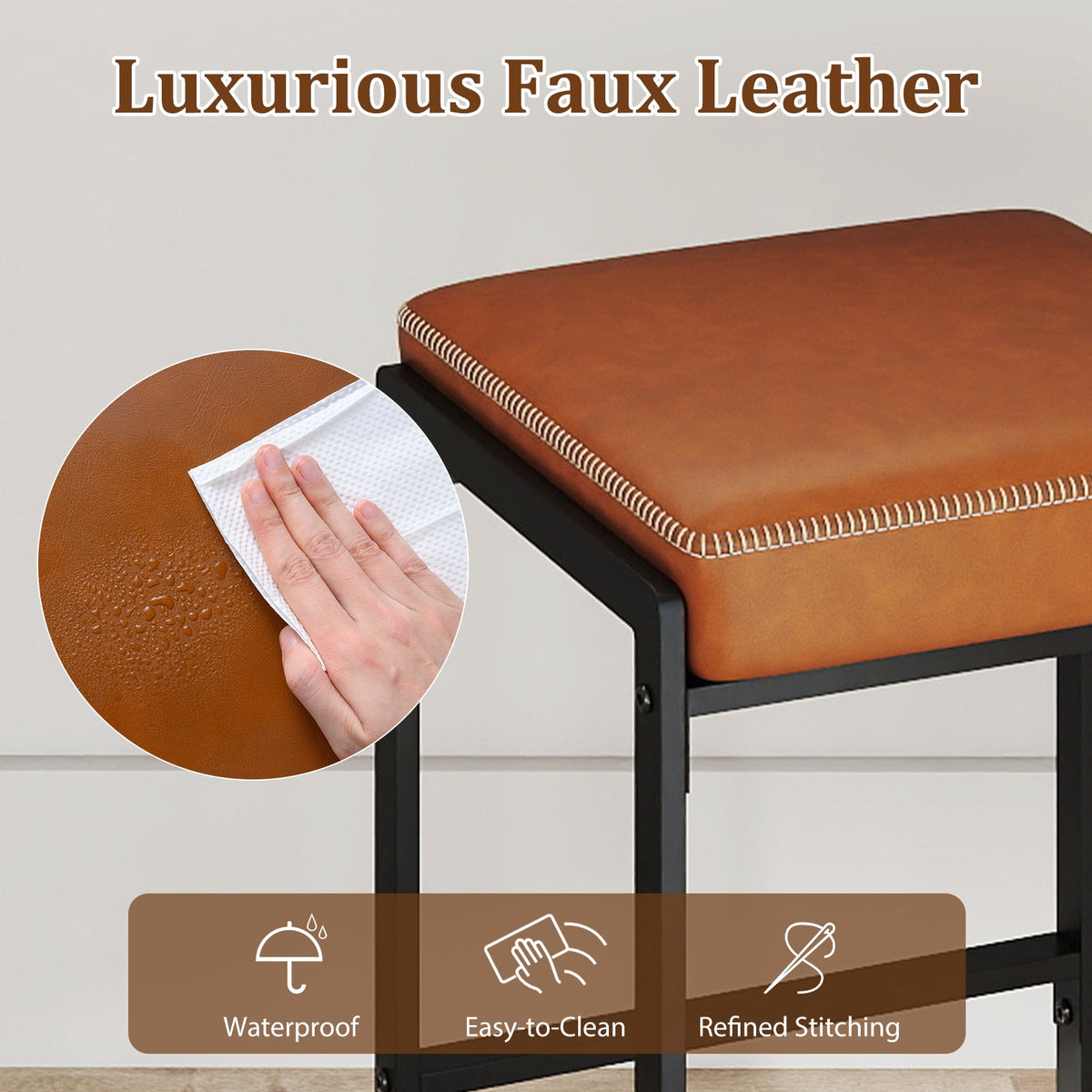 26 inch Bar Stools Set of 4 Counter Height Barstools with Faux Leather Upholstered
