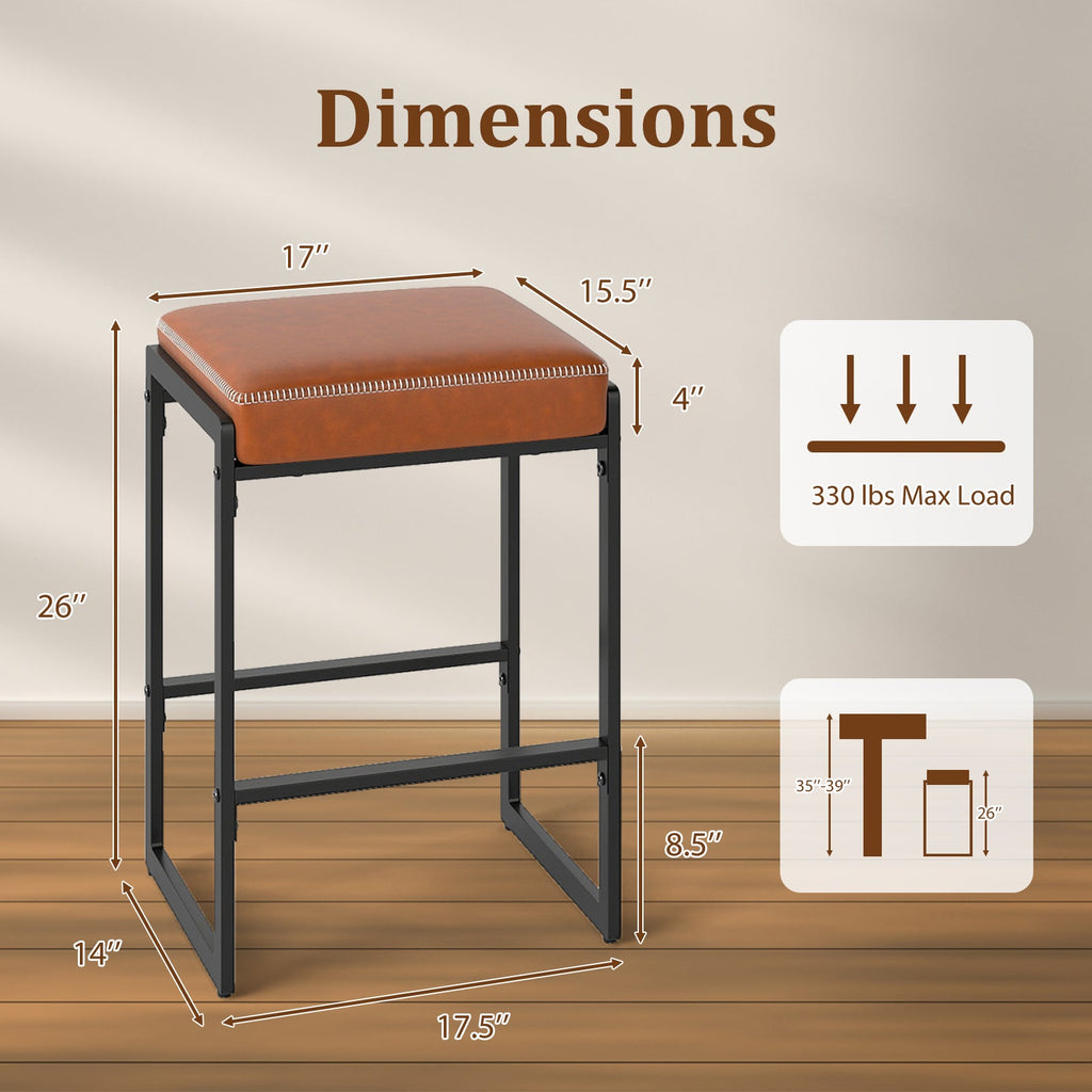 26 inch Bar Stools Set of 4 Counter Height Barstools with Faux Leather Upholstered