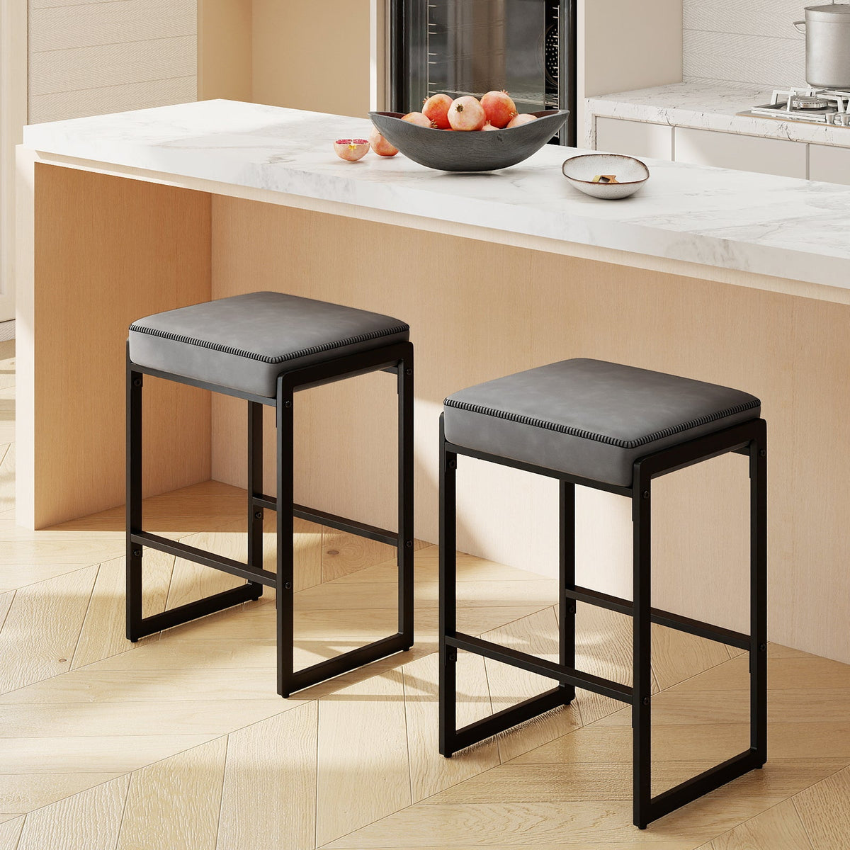26 inch Bar Stools Set of 4 Counter Height Barstools with Faux Leather Upholstered