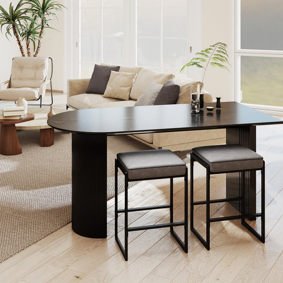 26 inch Bar Stools Set of 4 Counter Height Barstools with Faux Leather Upholstered