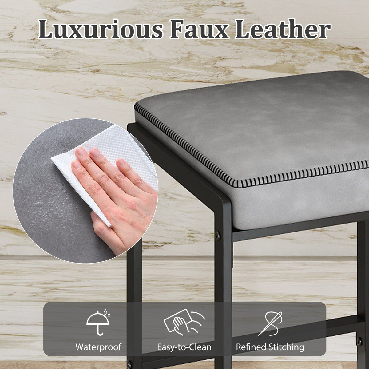 26 inch Bar Stools Set of 4 Counter Height Barstools with Faux Leather Upholstered