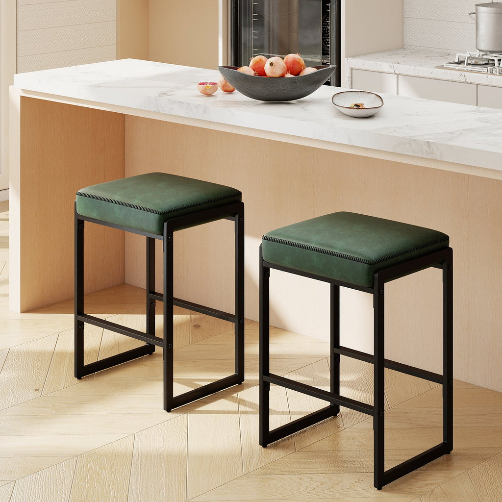 26 inch Bar Stools Set of 4 Counter Height Barstools with Faux Leather Upholstered