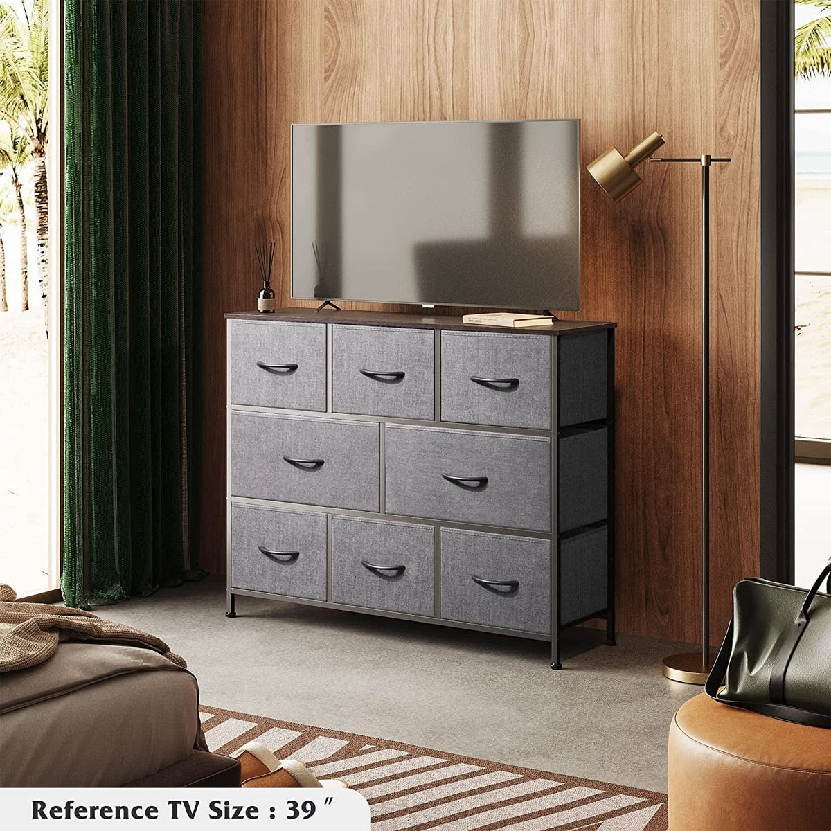 8-Drawer Fabric Dresser TV Stand
