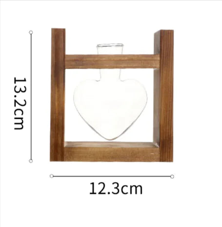 Heart-Shaped Glass Vase with Wood Stand