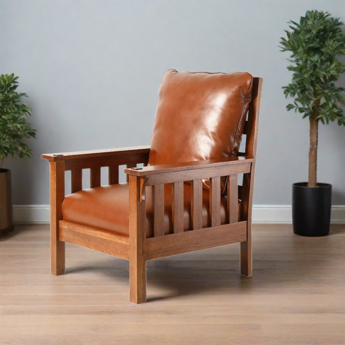 Russet Brown Craftsman Leather & Oak Armchair
