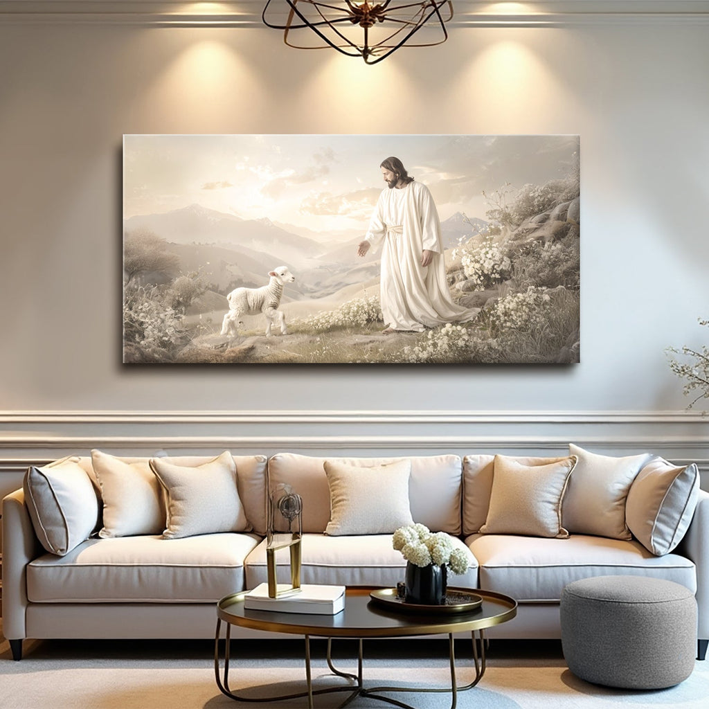 Jesus Protects The Lamb From Wolves Faith Wall Art X