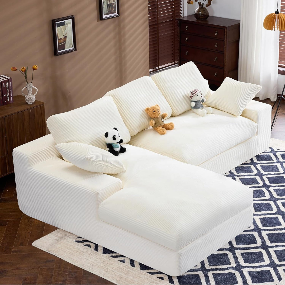 98.4-Inch Beige Cloud Sectional Sofa with Chaise