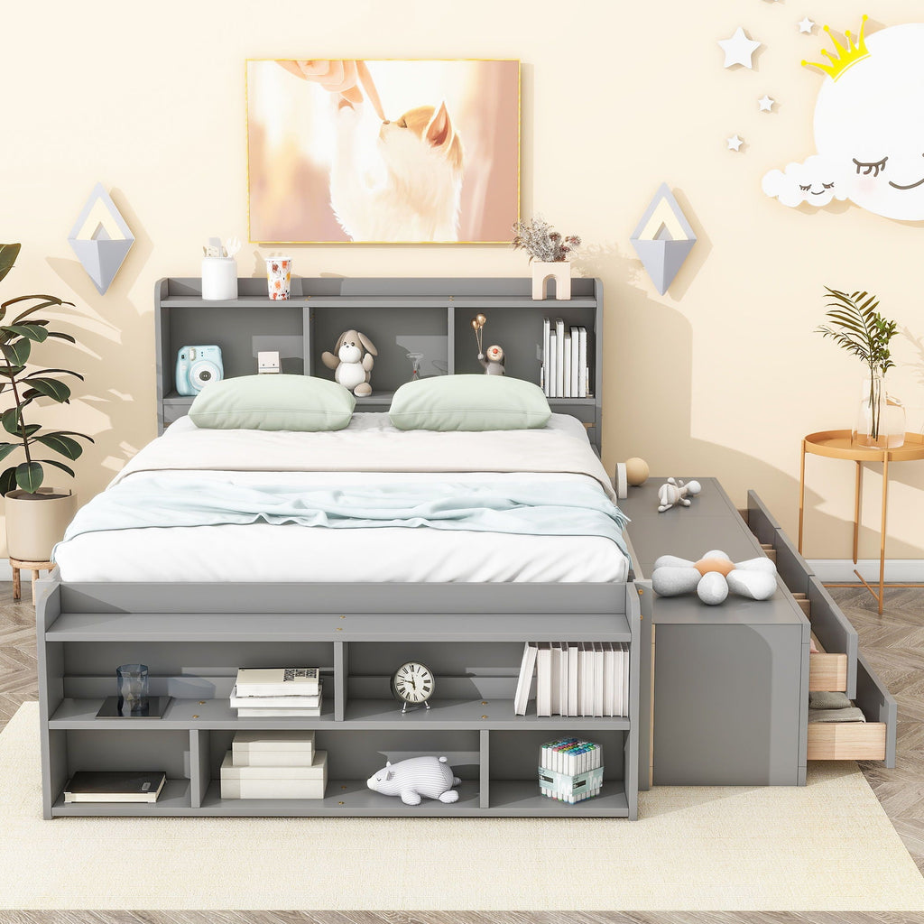 Storage Bed with Bookcase Headboard & Drawers