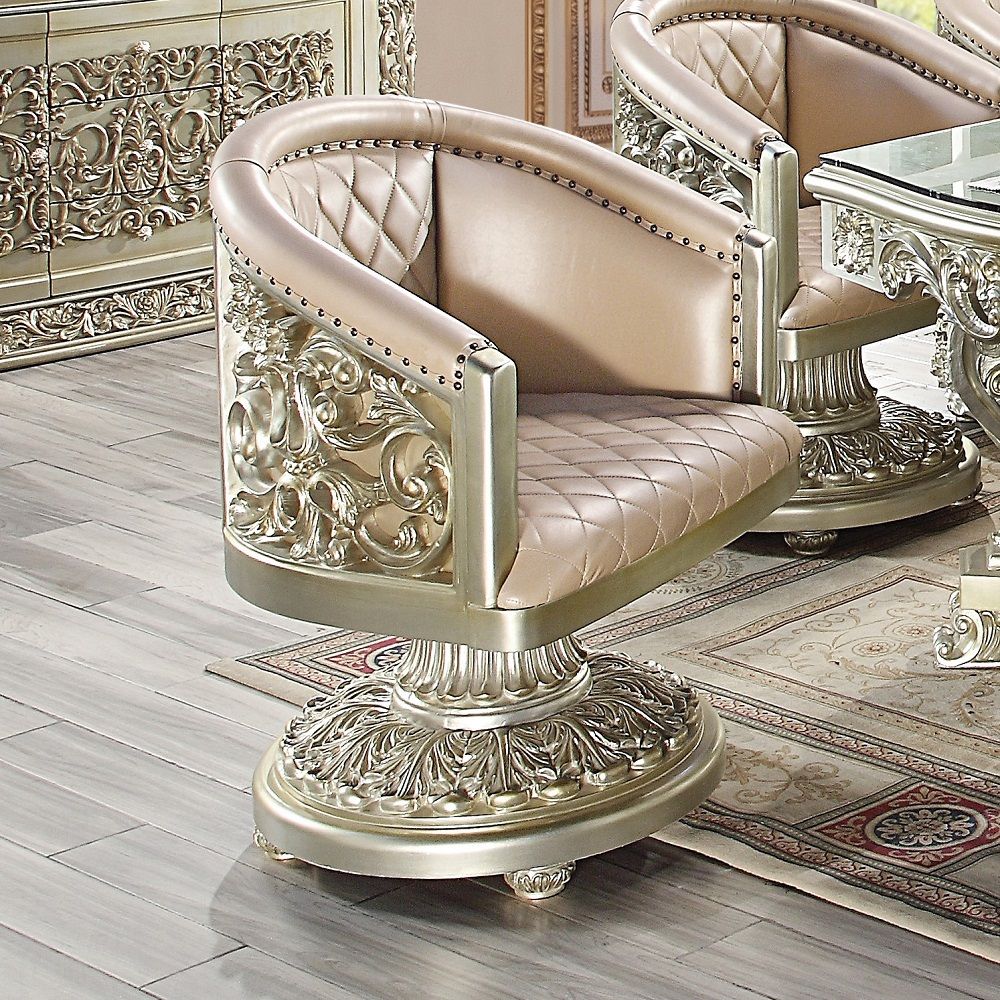 Sorina Synthetic Leather & Antique Gold Armchair