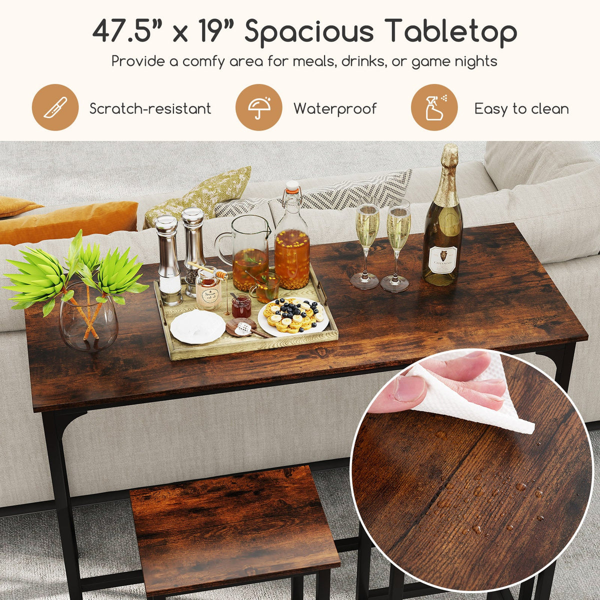 Industrial 3-Piece 47.5" Counter-Height Dining Table and 2 Bar Stools