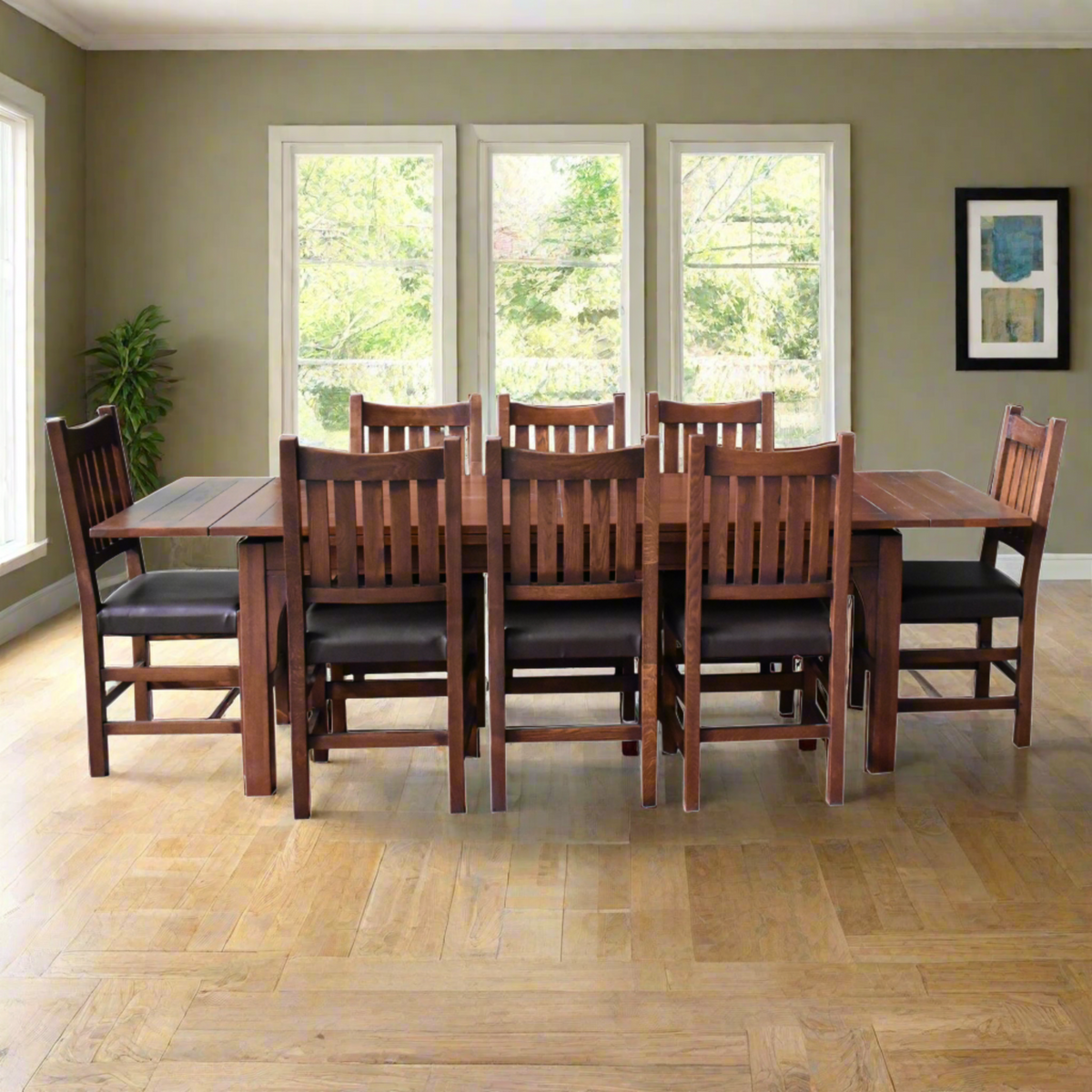 Dark Oak Mission Dining Set with Stow-Leaf Table