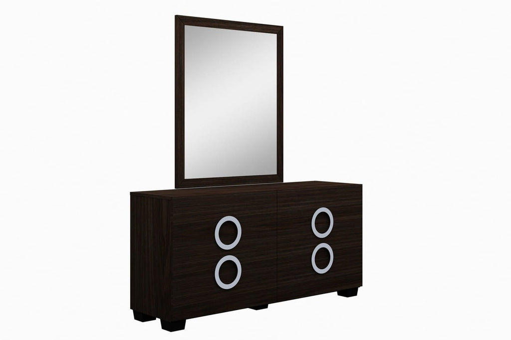 Four-Piece Brown Solid Wood Bedroom Set with Mirror