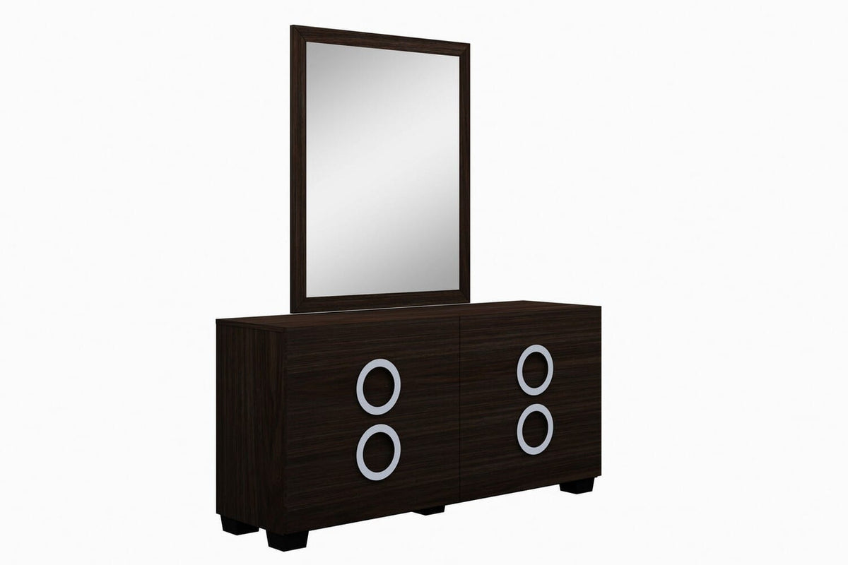 Four-Piece Brown Solid Wood Bedroom Set with Mirror