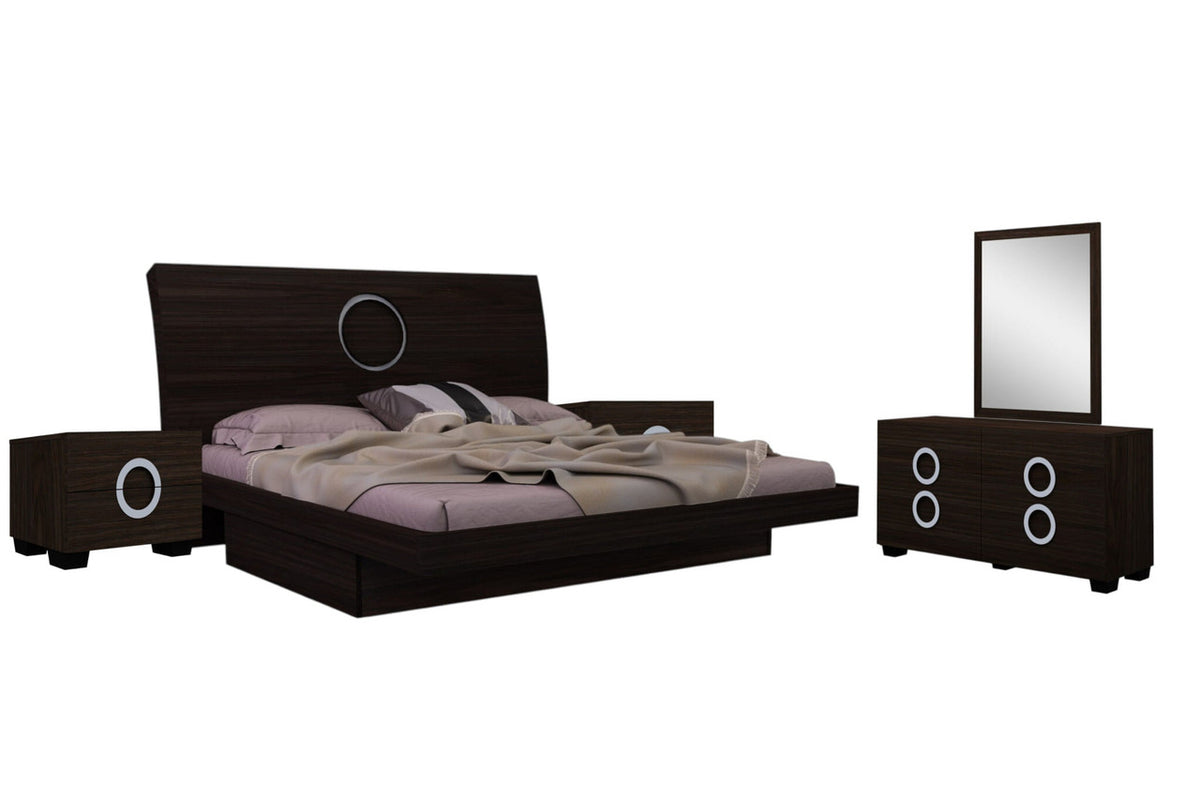 Four-Piece Brown Solid Wood Bedroom Set with Mirror