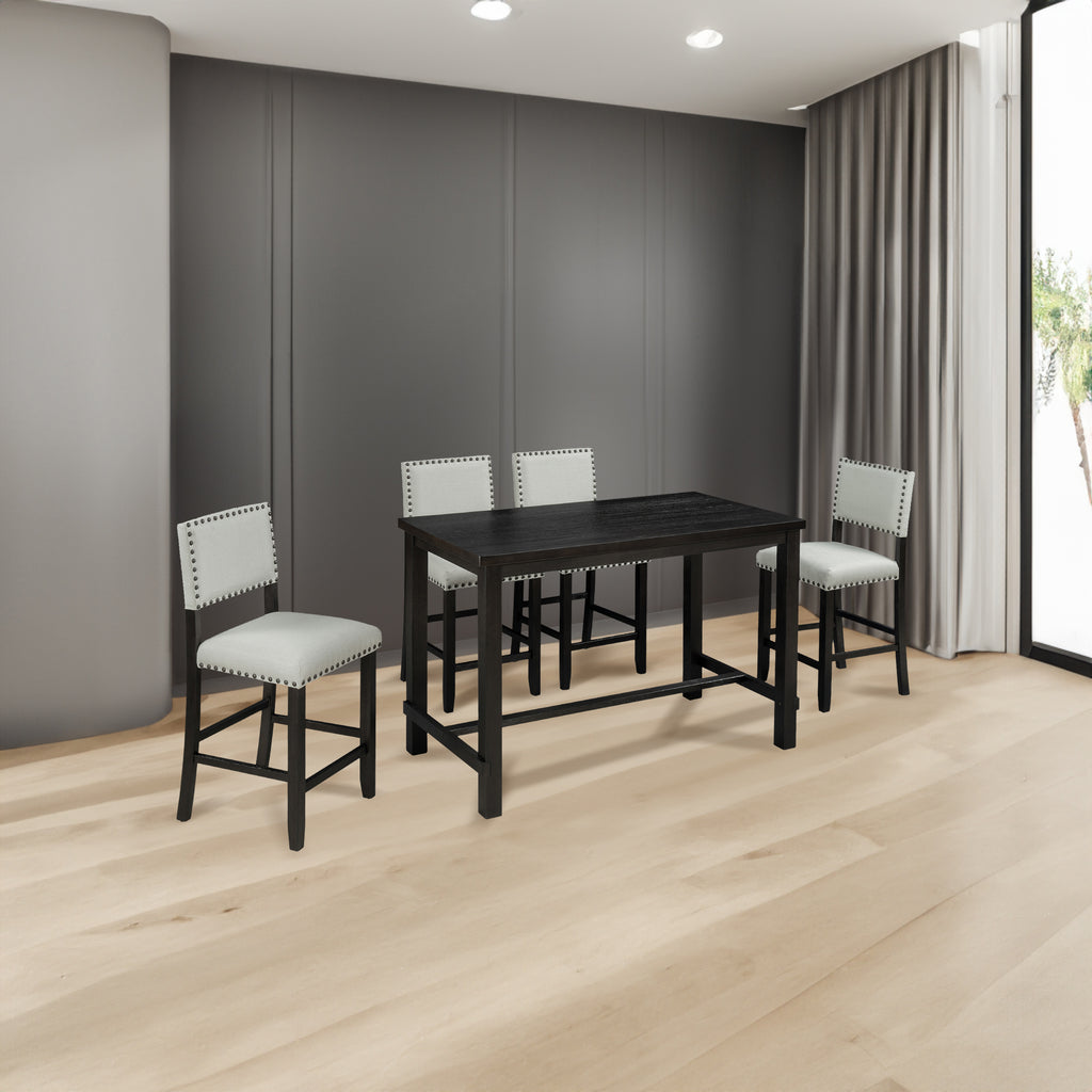 Espresso & Beige Counter-Height Dining Set